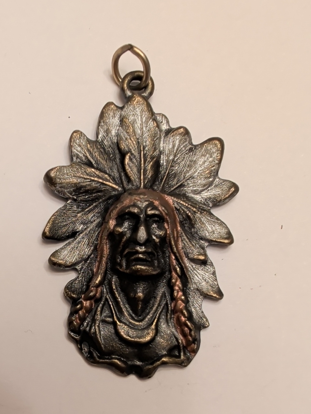 Antique-Style Native Chief Pendant in Mixed Metal Tones
